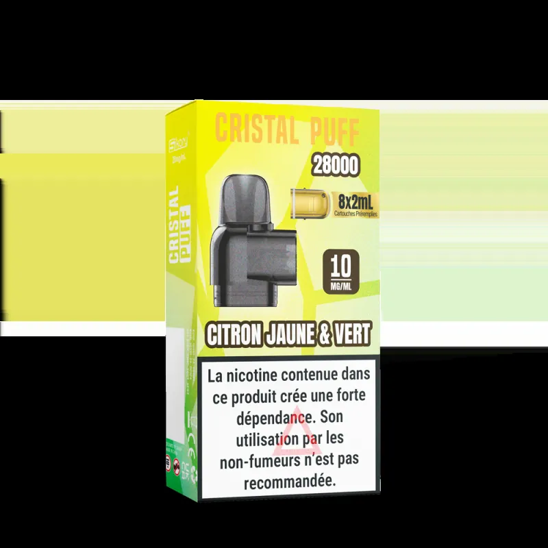 CARTOUCHE CRISTAL PUFF 28K (X8) - 10 MG - CITRON JAUNE & VERT - Cigarettes électroniques