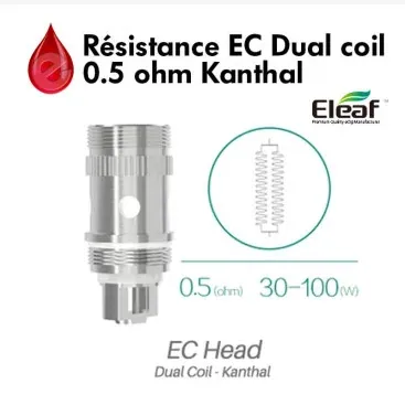 RESISTANCE ELEAF EC DUAL COIL - 0.5Ω - MELO 2/3 ET IJUST 2 - Cigarettes électroniques