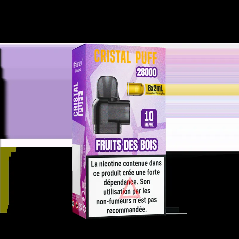 CARTOUCHE CRISTAL PUFF 28K (X8) - 0 MG - MYRTILLE FRAMBOISE - Cigarettes électroniques