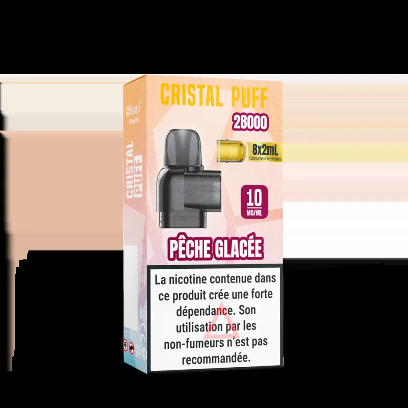 CARTOUCHE CRISTAL PUFF 28K (X8) - 20 MG - PÊCHE GLACÉE - Cigarettes électroniques