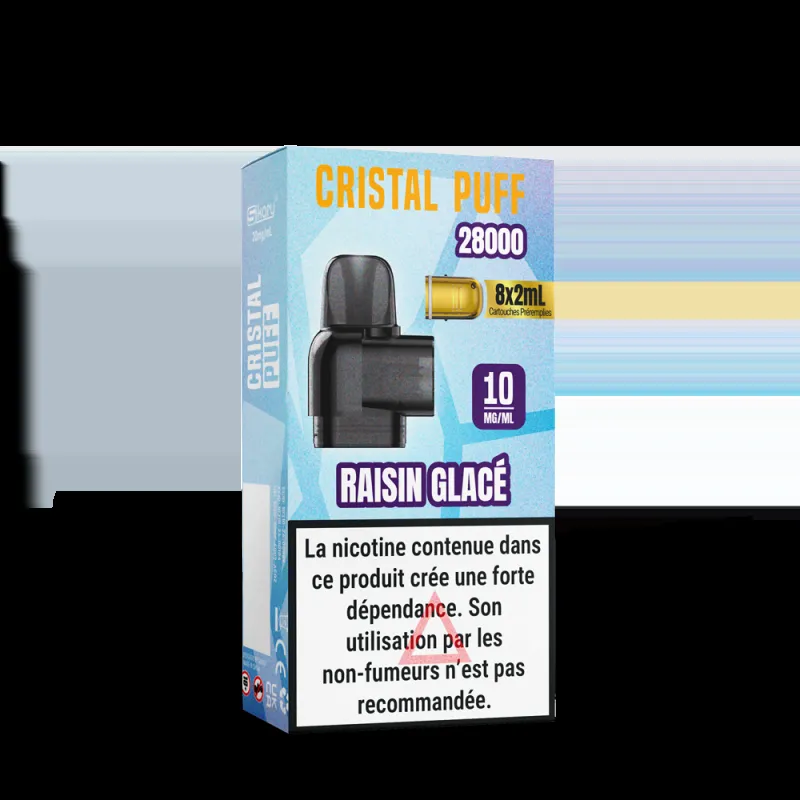 CARTOUCHE CRISTAL PUFF 28K (X8) - 20 MG - RAISIN GLACÉ - Cigarettes électroniques