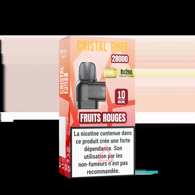 CARTOUCHE CRISTAL PUFF 28K (X8) - 0 MG - FRUITS ROUGES - Cigarettes électroniques