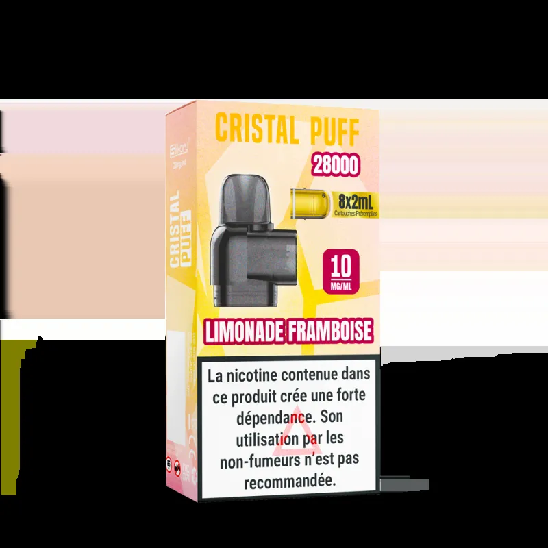 CARTOUCHE CRISTAL PUFF 28K (X8) - 10 MG - LIMONADE FRAMBOISE - Cigarettes électroniques