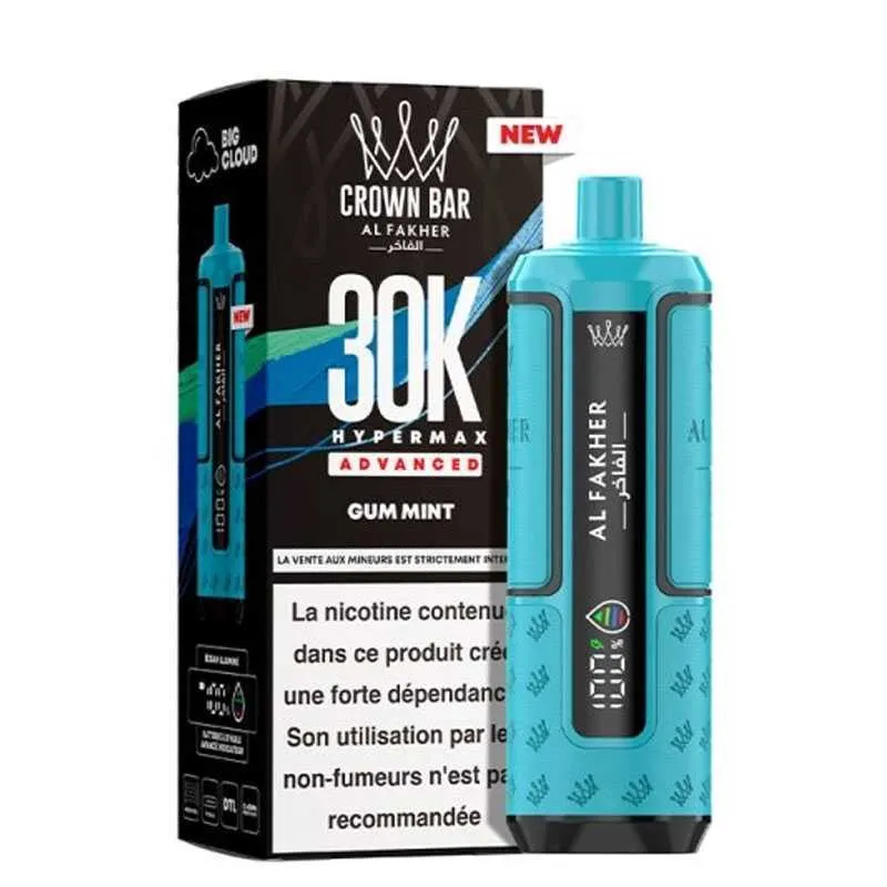 PUFF HYPERMAX 30K CROWN BAR - AL FAKHER - 6 MG - GUM MINT - Cigarettes électroniques