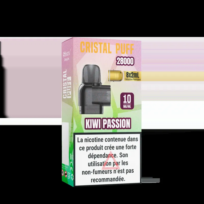 CARTOUCHE CRISTAL PUFF 28K (X8) - 10 MG - KIWI PASSION - Cigarettes électroniques