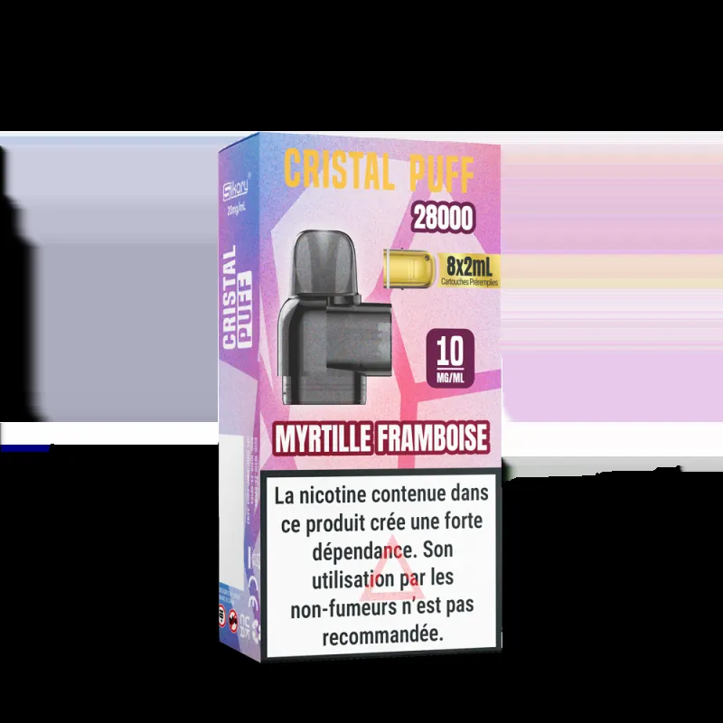 CARTOUCHE CRISTAL PUFF 28K (X8) - 10 MG - MYRTILLE FRAMBOISE - Cigarettes électroniques