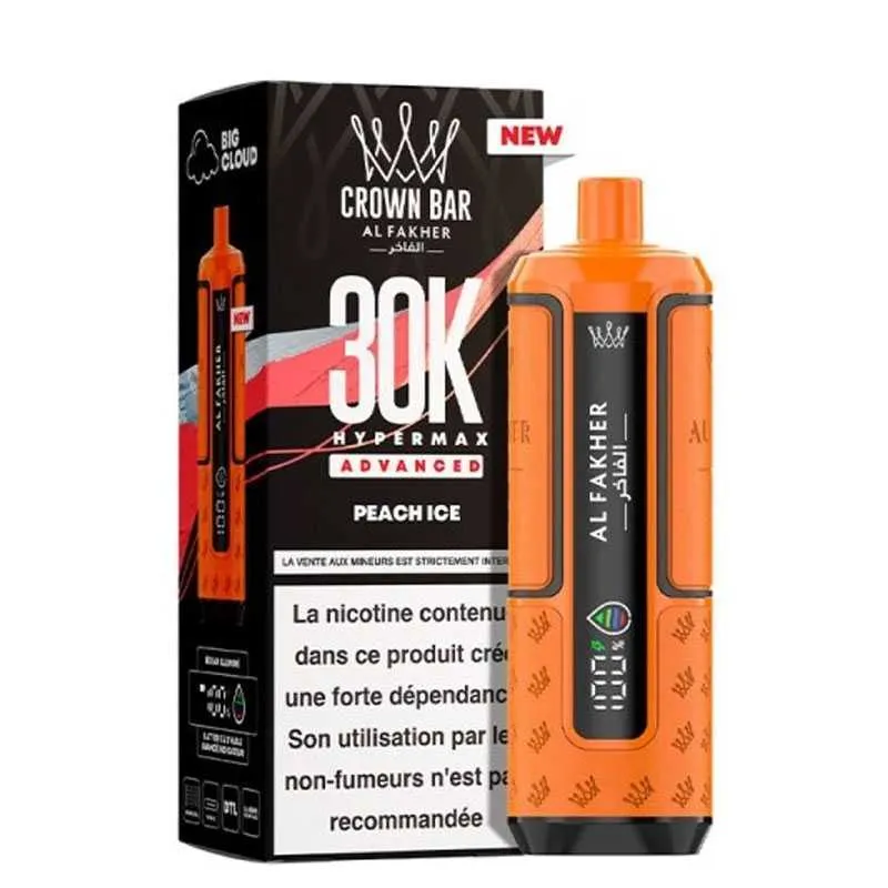 PUFF HYPERMAX 30K CROWN BAR - AL FAKHER - 6 MG - PEACH ICE - Cigarettes électroniques