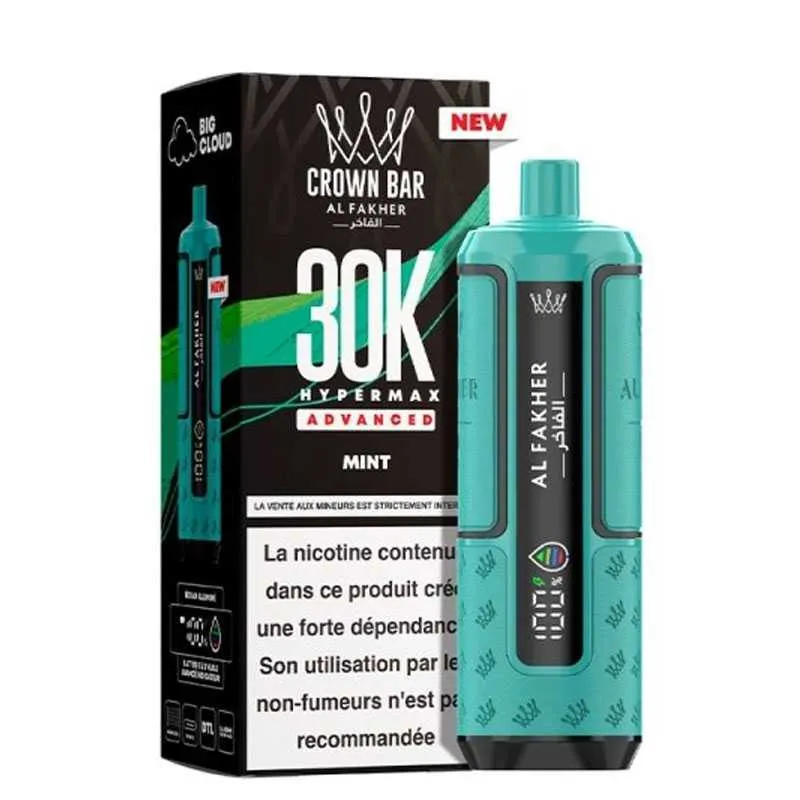PUFF HYPERMAX 30K CROWN BAR - AL FAKHER - 6 MG - MINT - Cigarettes électroniques