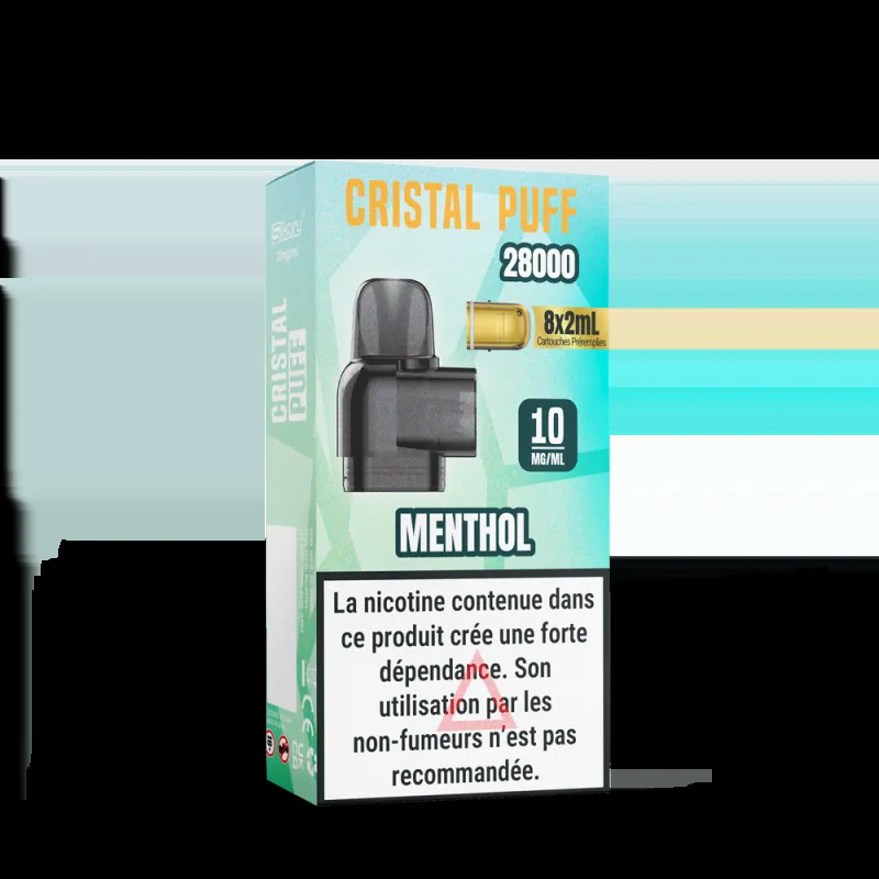 CARTOUCHE CRISTAL PUFF 28K (X8) - 20 MG - MENTHOL - Cigarettes électroniques