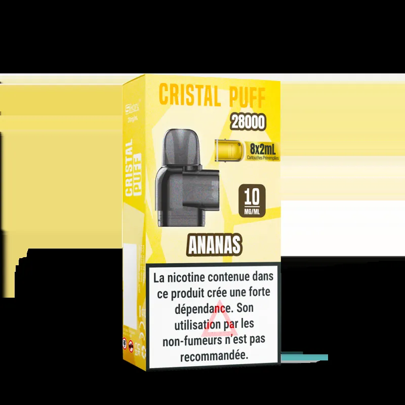 CARTOUCHE CRISTAL PUFF 28K (X8) - 20 MG - ANANAS - Cigarettes électroniques