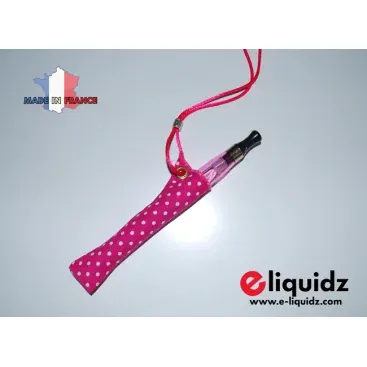 PORTE E-CIGARETTE FUCHSIA PETITS POINTS BLANCS TOUR DE COU FABRICATION FRANÇAISE - Cigarettes électroniques