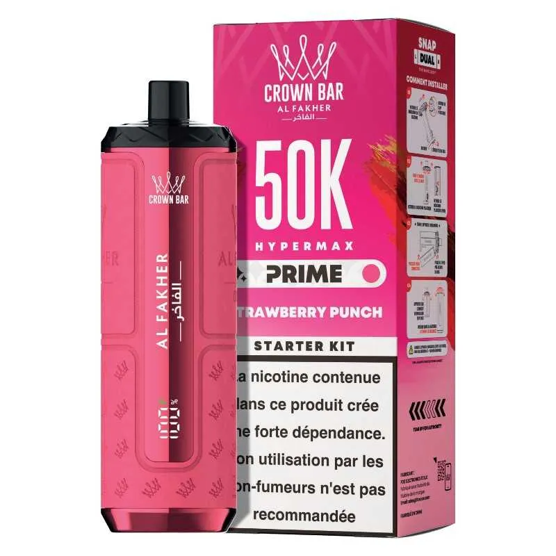 Comparer Puff Hypermax Prime 50K Crown Bar Al Fakher - 6 mg - Strawberry Punch - Cigarettes électroniques avec un prix minimum de 19.90€