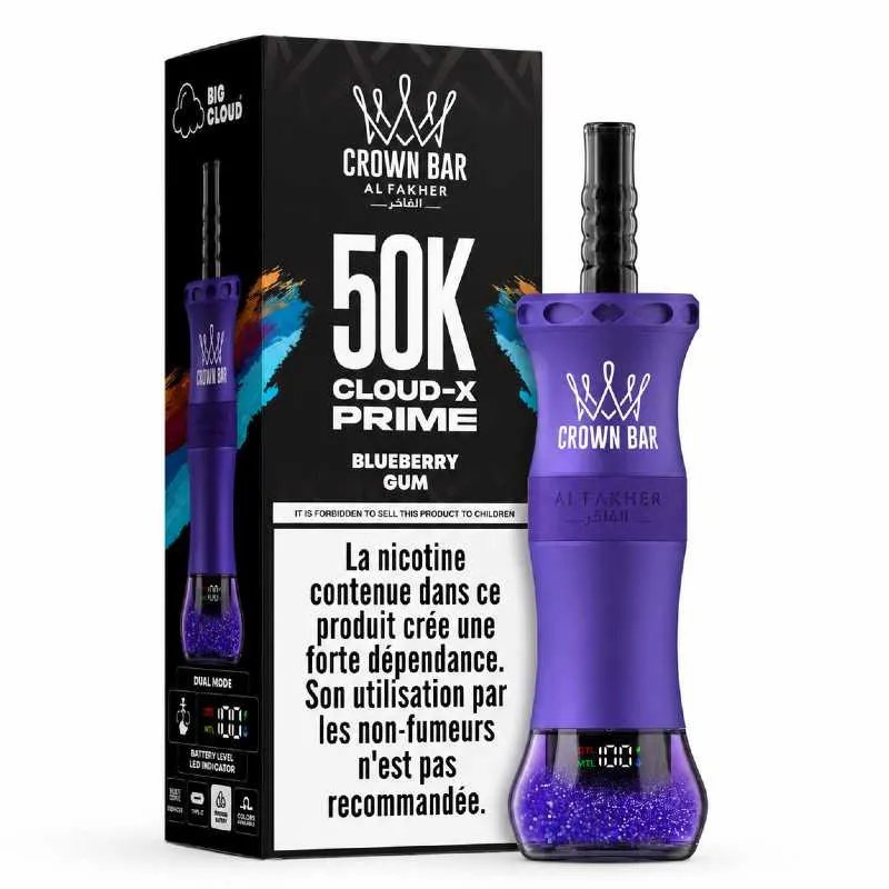 Comparer Puff Cloud X Prime 50K Crown Bar - Al Fakher - 6 mg - Blueberry Gum - Cigarettes électroniques avec un prix minimum de 19.90€