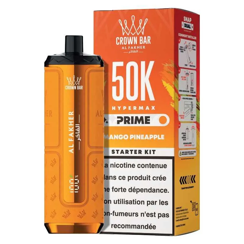 Comparer Puff Hypermax Prime 50K Crown Bar Al Fakher - 6 mg - Mango Pineapple - Cigarettes électroniques avec un prix minimum de 19.90€
