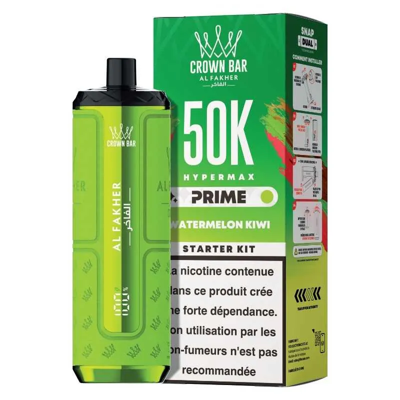 Comparer Puff Hypermax Prime 50K Crown Bar Al Fakher - 6 mg - Watermelon Kiwi - Cigarettes électroniques avec un prix minimum de 19.90€
