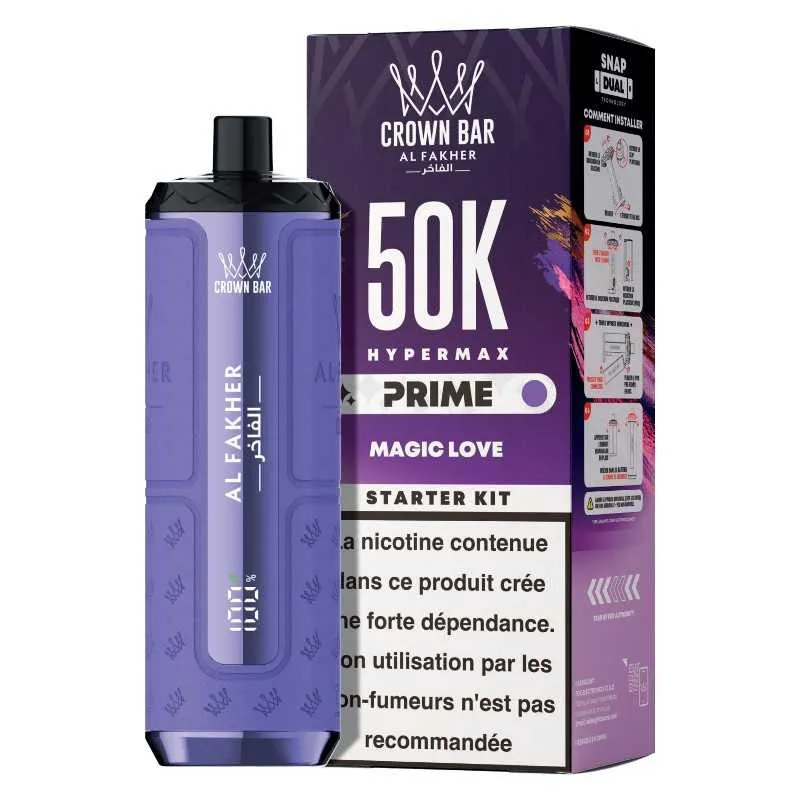Comparer Puff Hypermax Prime 50K Crown Bar Al Fakher - 6 mg - Magic Love - Cigarettes électroniques avec un prix minimum de 19.90€