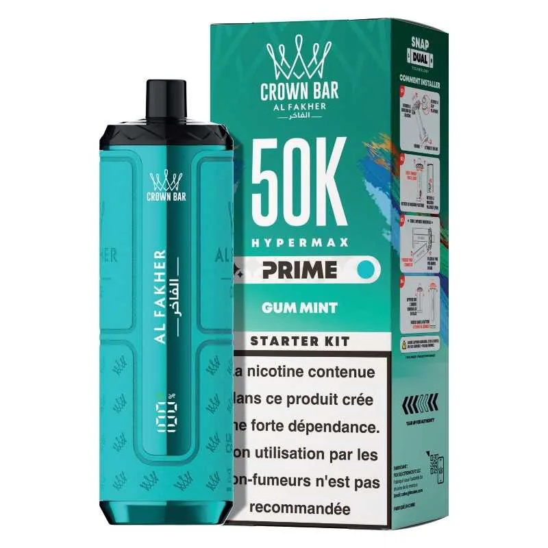 Comparer Puff Hypermax Prime 50K Crown Bar Al Fakher - 6 mg - Gum Mint - Cigarettes électroniques avec un prix minimum de 19.90€