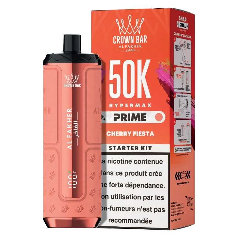 Comparer Puff Hypermax Prime 50K Crown Bar Al Fakher - 6 mg - Cherry Fiesta - Cigarettes électroniques avec un prix minimum de 19.90€