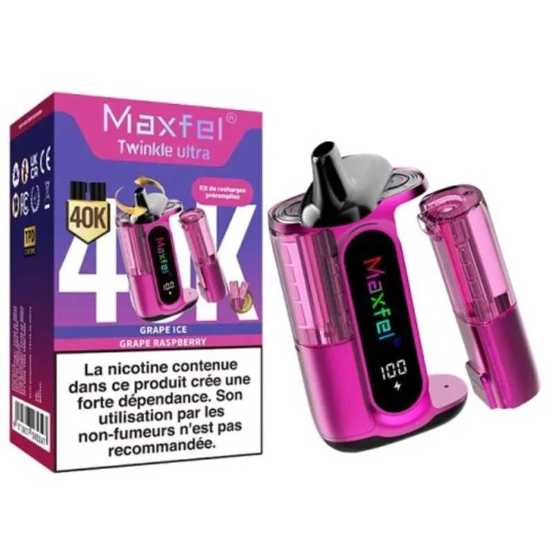 Comparer Puff Twinkle Ultra 40K Maxfel - 20 mg - Grape Ice / Grape Raspberry - Cigarettes électroniques avec un prix minimum de 12.90€