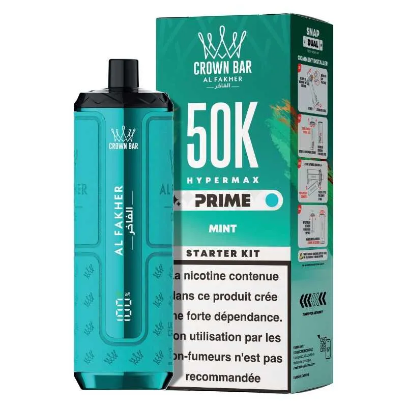 Comparer Puff Hypermax Prime 50K Crown Bar Al Fakher - 6 mg - Mint - Cigarettes électroniques avec un prix minimum de 19.90€