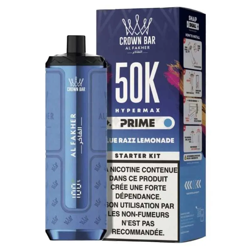 Comparer Puff Hypermax Prime 50K Crown Bar Al Fakher - 6 mg - Blue Razz Lemonade - Cigarettes électroniques avec un prix minimum de 19.90€