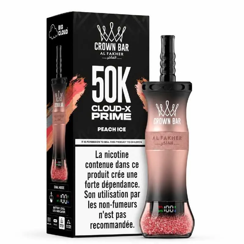 Comparer Puff Cloud X Prime 50K Crown Bar - Al Fakher - 6 mg - Peach Ice - Cigarettes électroniques avec un prix minimum de 19.90€